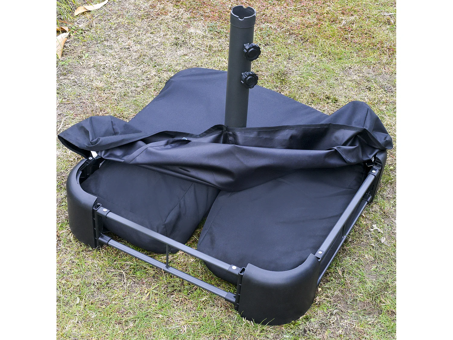 Parasol de jardin XXL dim. 4,6L x 2,7l x 2,4H m ouverture fermeture manivelle pied & contrepoids inclus acier polyester haute densité gris