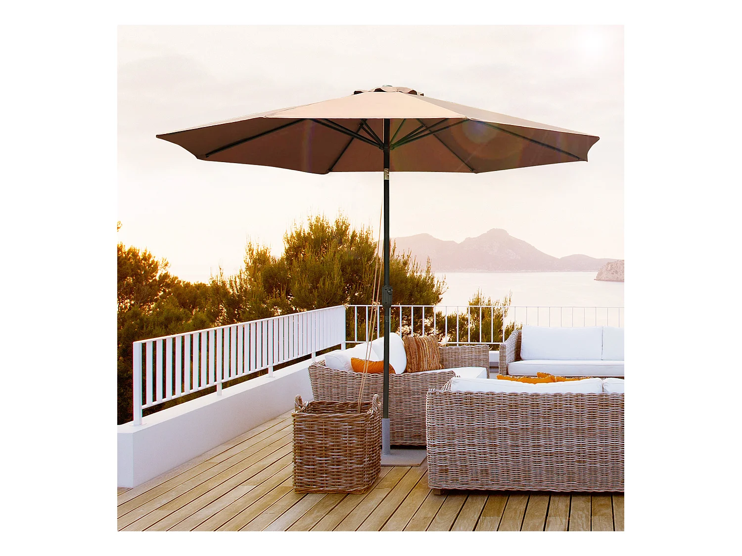 Parasol en métal rond polyester 180g/m² manivelle inclinable Ø 3 x 2,45 m chocolat