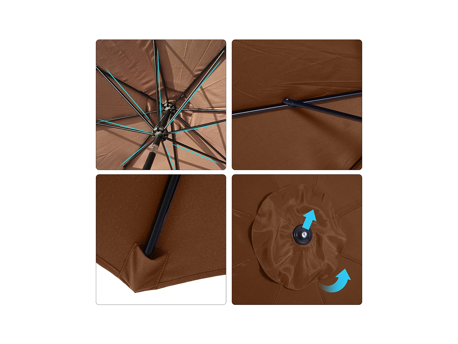 Parasol en métal rond polyester 180g/m² manivelle inclinable Ø 3 x 2,45 m chocolat