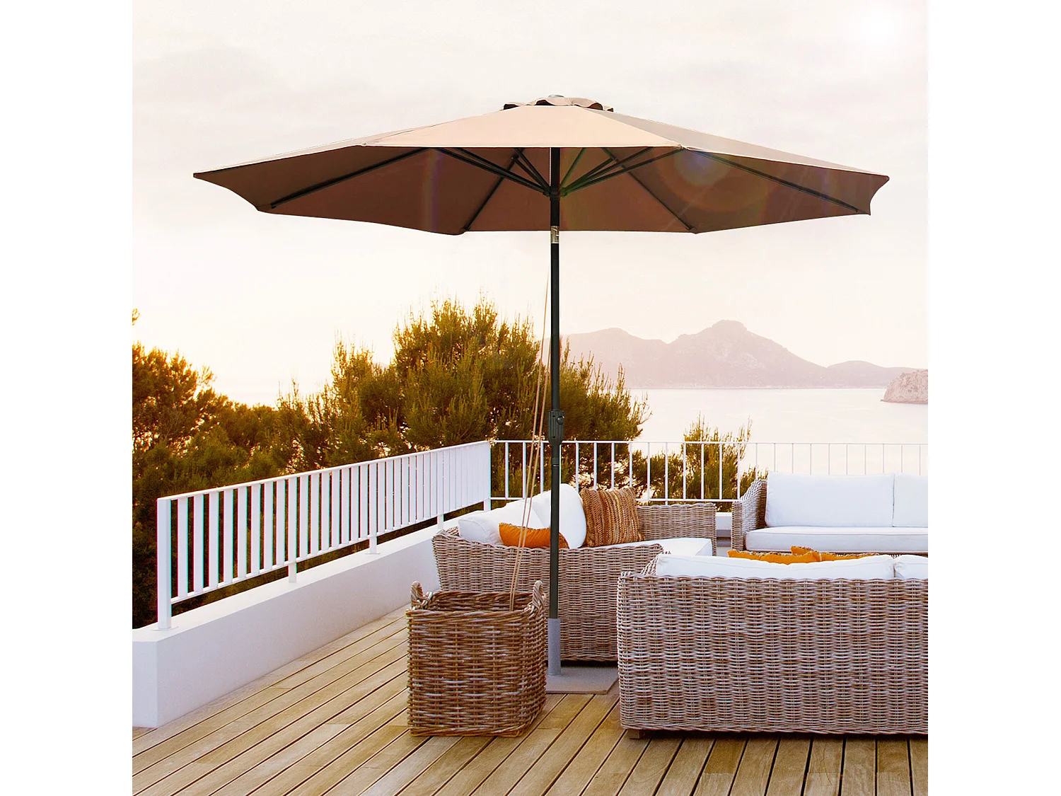 Parasol en métal rond polyester 180g/m² manivelle inclinable Ø 3 x 2,45 m chocolat