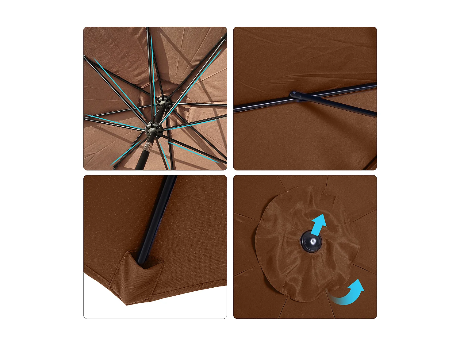Parasol en métal rond polyester 180g/m² manivelle inclinable Ø 3 x 2,45 m chocolat