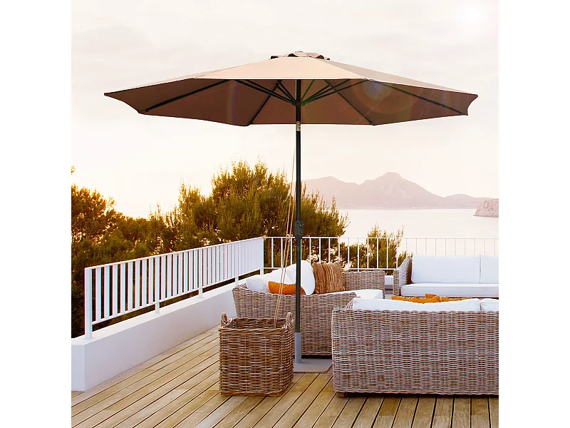 Parasol en métal rond polyester 180g/m² manivelle inclinable Ø 3 x 2,45 m chocolat