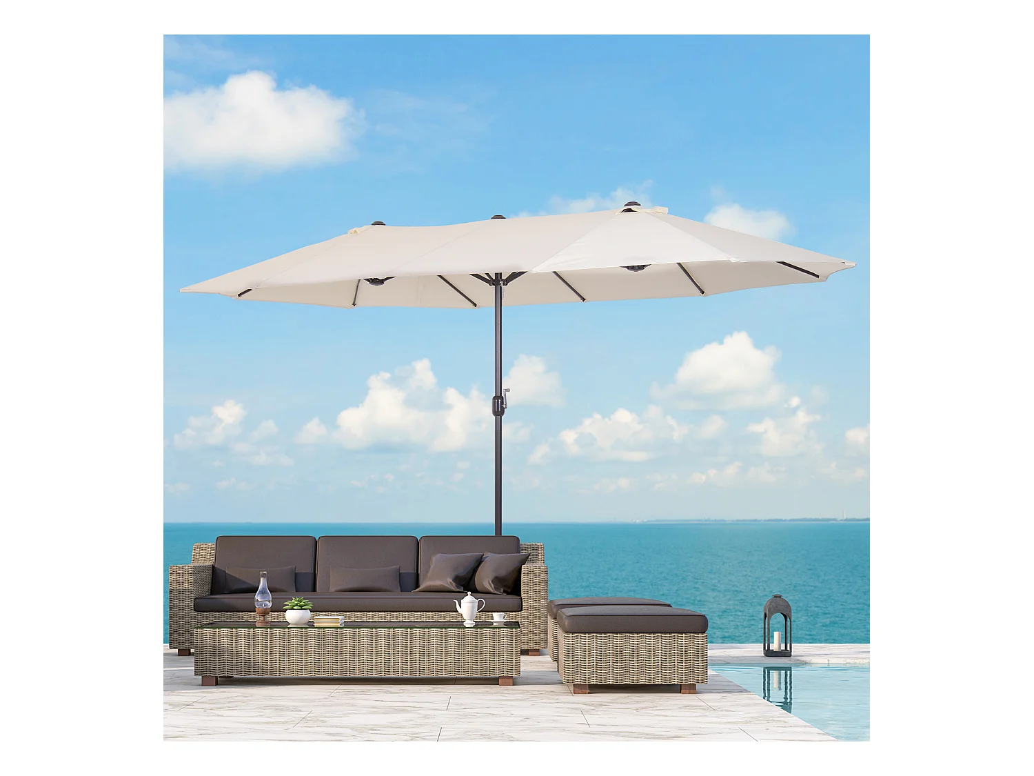 Parasol de jardin XXL parasol grande taille 4,6L x 2,7l x 2,4H m manivelle acier polyester haute densité crème