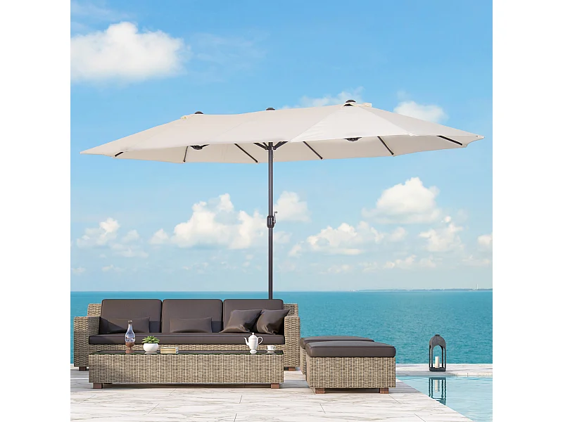 Parasol de jardin XXL parasol grande taille 4,6L x 2,7l x 2,4H m manivelle acier polyester haute densité crème