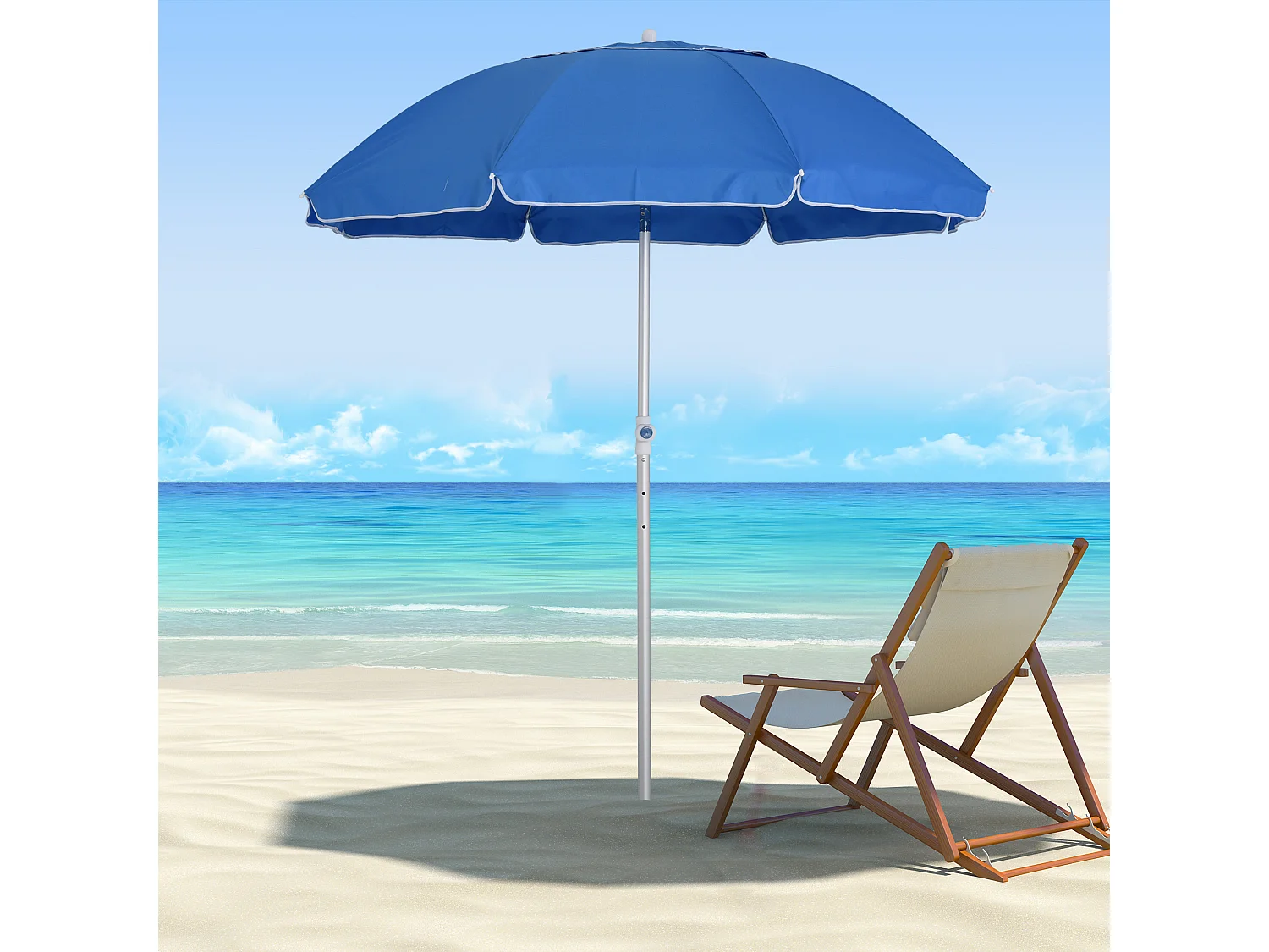 Parasol inclinable octogonal Ø 190 cm tissu polyester haute densité anti-UV hauteur réglable mât alu sac de transport inclus bleu