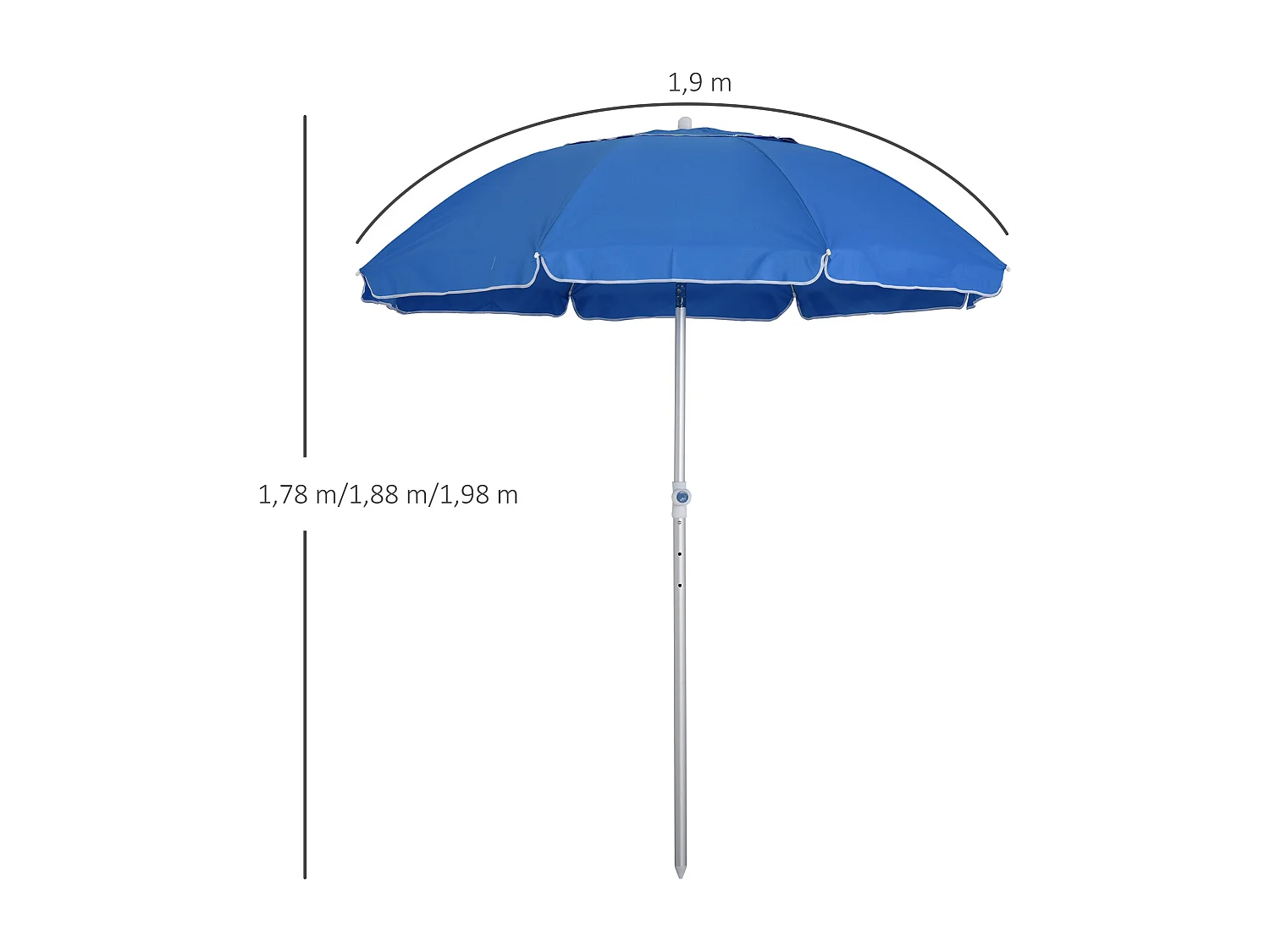 Parasol inclinable octogonal Ø 190 cm tissu polyester haute densité anti-UV hauteur réglable mât alu sac de transport inclus bleu