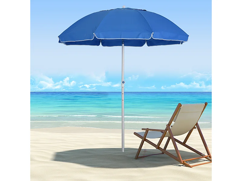 Parasol inclinable octogonal Ø 190 cm tissu polyester haute densité anti-UV hauteur réglable mât alu sac de transport inclus bleu