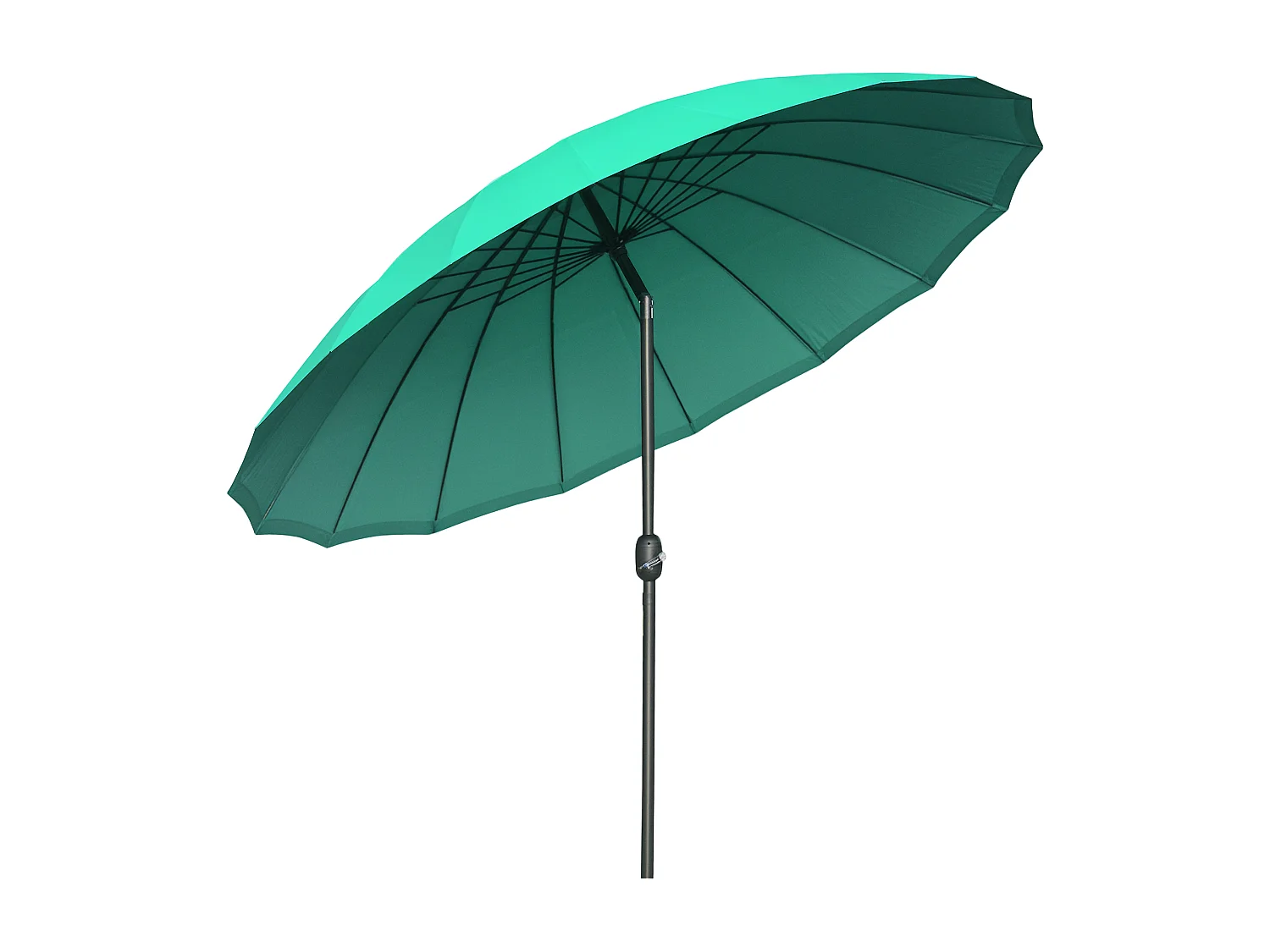 Parasol inclinable rond avec manivelle métal fibre de verre Ø 2,55 m polyester haute densité vert