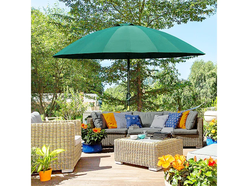 Parasol inclinable rond avec manivelle métal fibre de verre Ø 2,55 m polyester haute densité vert