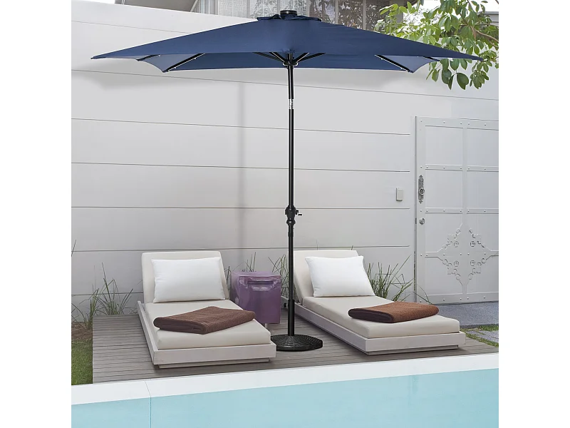 Parasol lumineux rectangulaire inclinable dim. 2,68L x 2,05l x 2,48H m parasol LED solaire métal polyester haute densité bleu