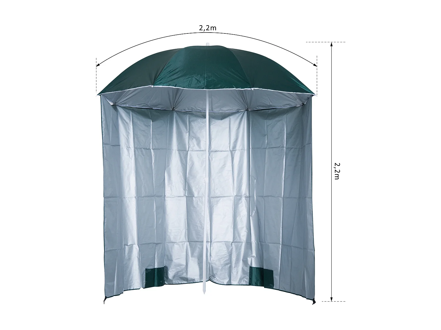 Parasol de plage Ø 2,2 x 2,2H cm protection UPF 50 + sac transport, sardines et lestage intégrés vert foncé