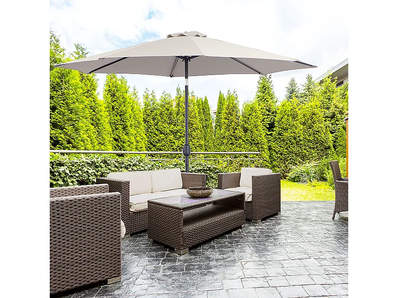 Parasol inclinable octogonal Ø 3 x 2,45 m ouverture fermeture par manivelle métal polyester haute densité gris clair