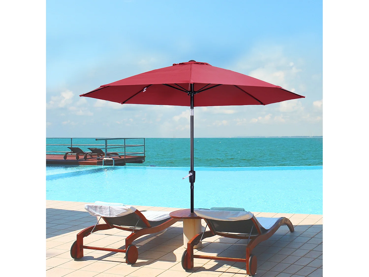 Parasol inclinable aluminium fibre de verre polyester diamètre 2,65 m coloris rouge