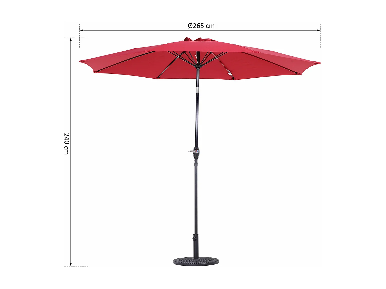 Parasol inclinable aluminium fibre de verre polyester diamètre 2,65 m coloris rouge