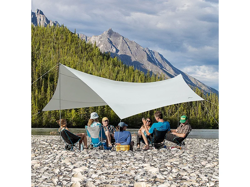 Bâche anti-pluie voile d'ombrage toile de camping 5,6L x 5,5l m polyester haute densité 190T imperméable gris