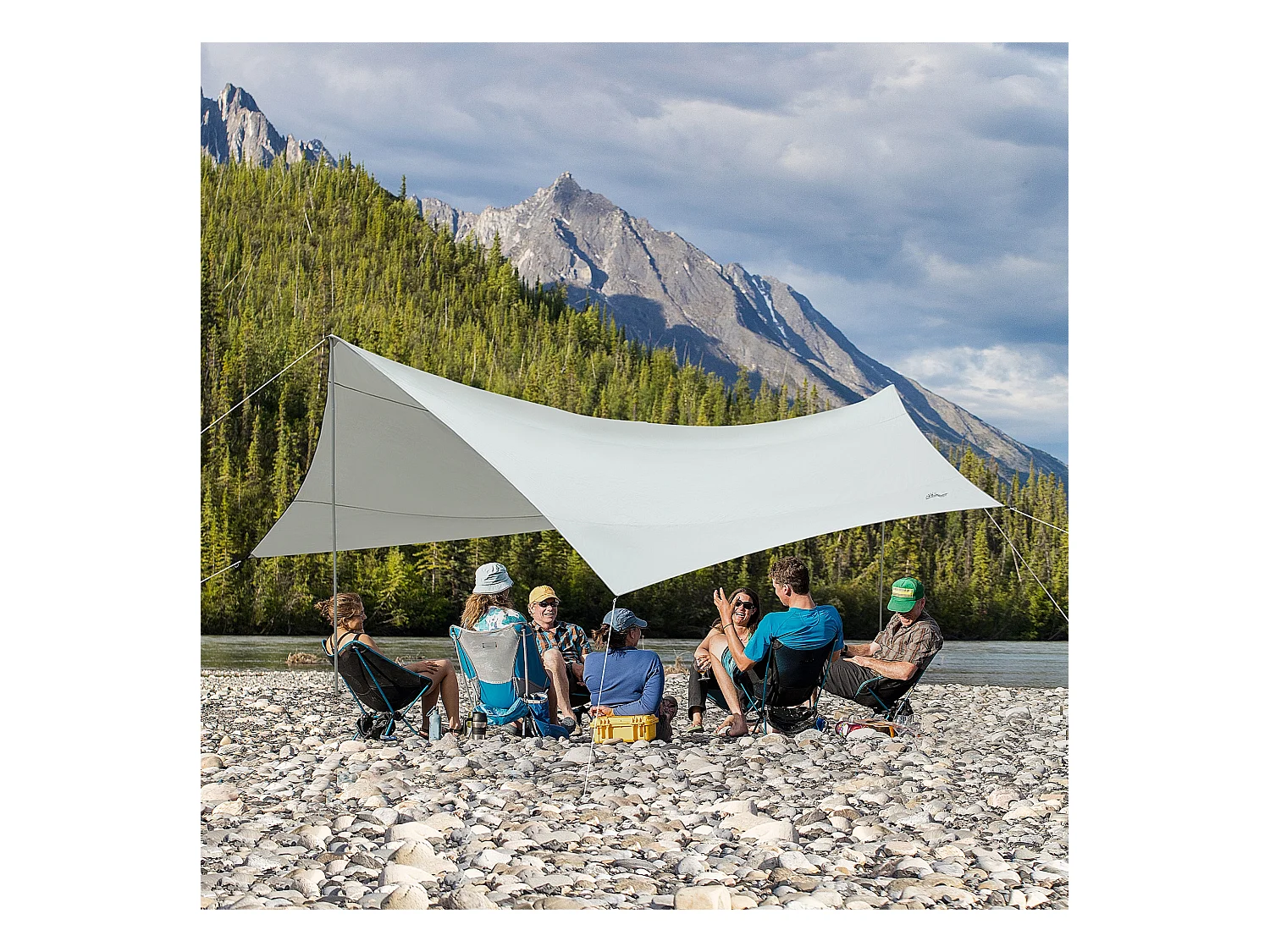 Bâche anti-pluie voile d'ombrage toile de camping 5,6L x 5,5l m polyester haute densité 190T imperméable gris