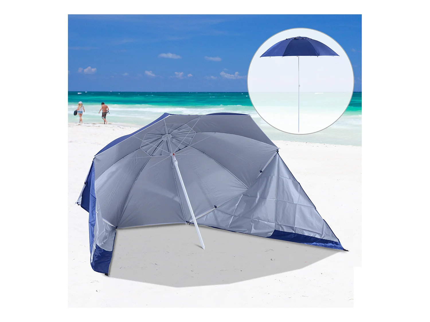 Parasol abri solaire contemporain protection UPF 50+ sac transport fourni bleu marine