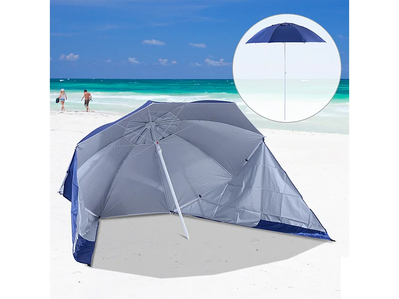 Parasol abri solaire contemporain protection UPF 50+ sac transport fourni bleu marine