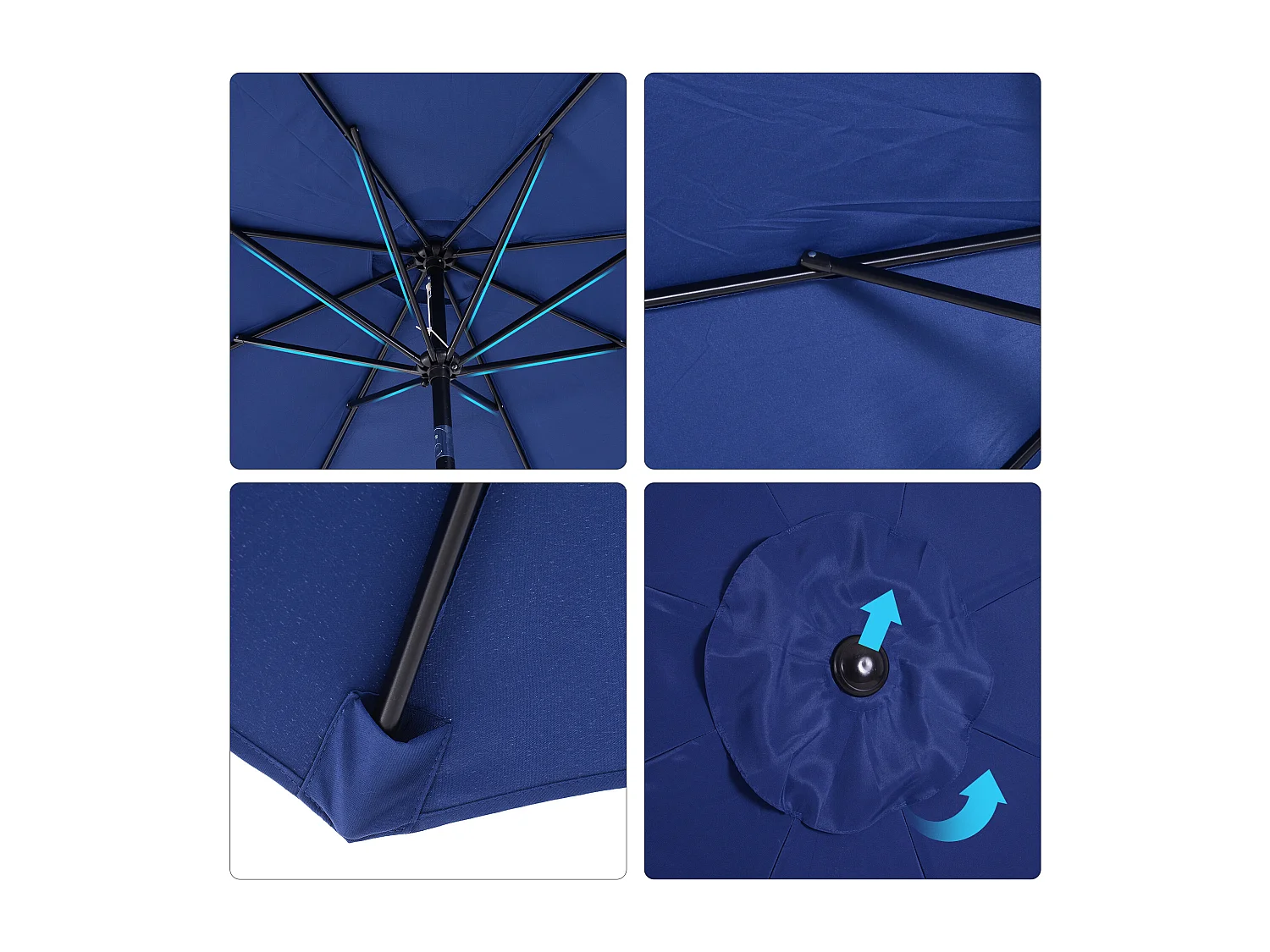 Parasol en métal rond polyester 180g/m² manivelle inclinable Ø 3 x 2,45 m bleu