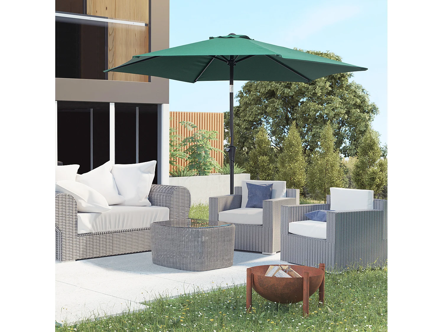 Parasol inclinable de jardin balcon terrasse manivelle toile polyester imperméabilisée haute densité 180 g/m² Ø2,7 x 2,35H m alu vert