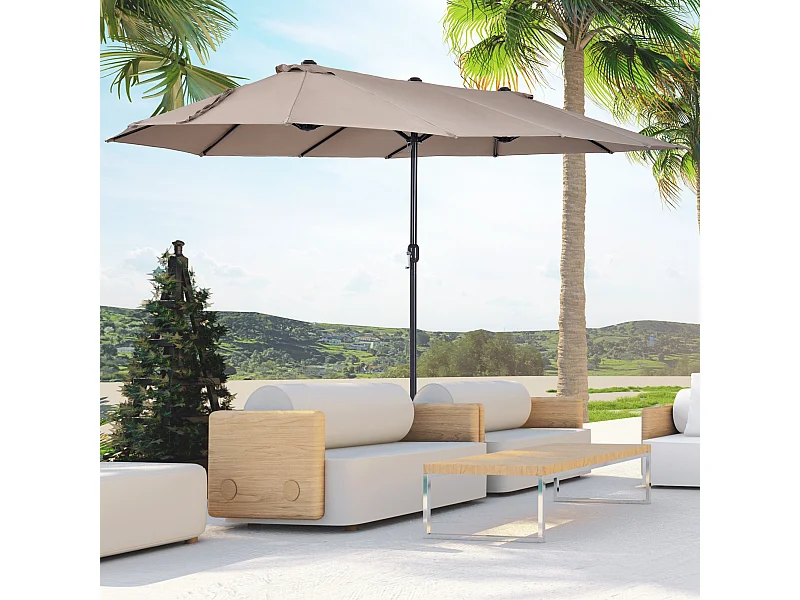 Parasol de jardin XXL parasol grande taille 4,6L x 2,7l x 2,4H m ouverture fermeture manivelle acier polyester haute densité marron