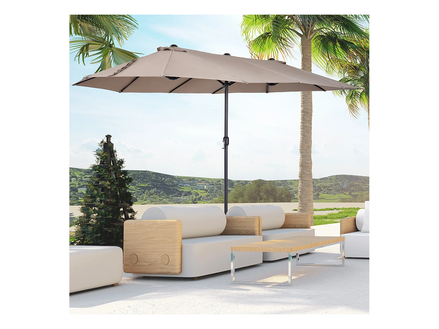 Parasol de jardin XXL parasol grande taille 4,6L x 2,7l x 2,4H m ouverture fermeture manivelle acier polyester haute densité marron