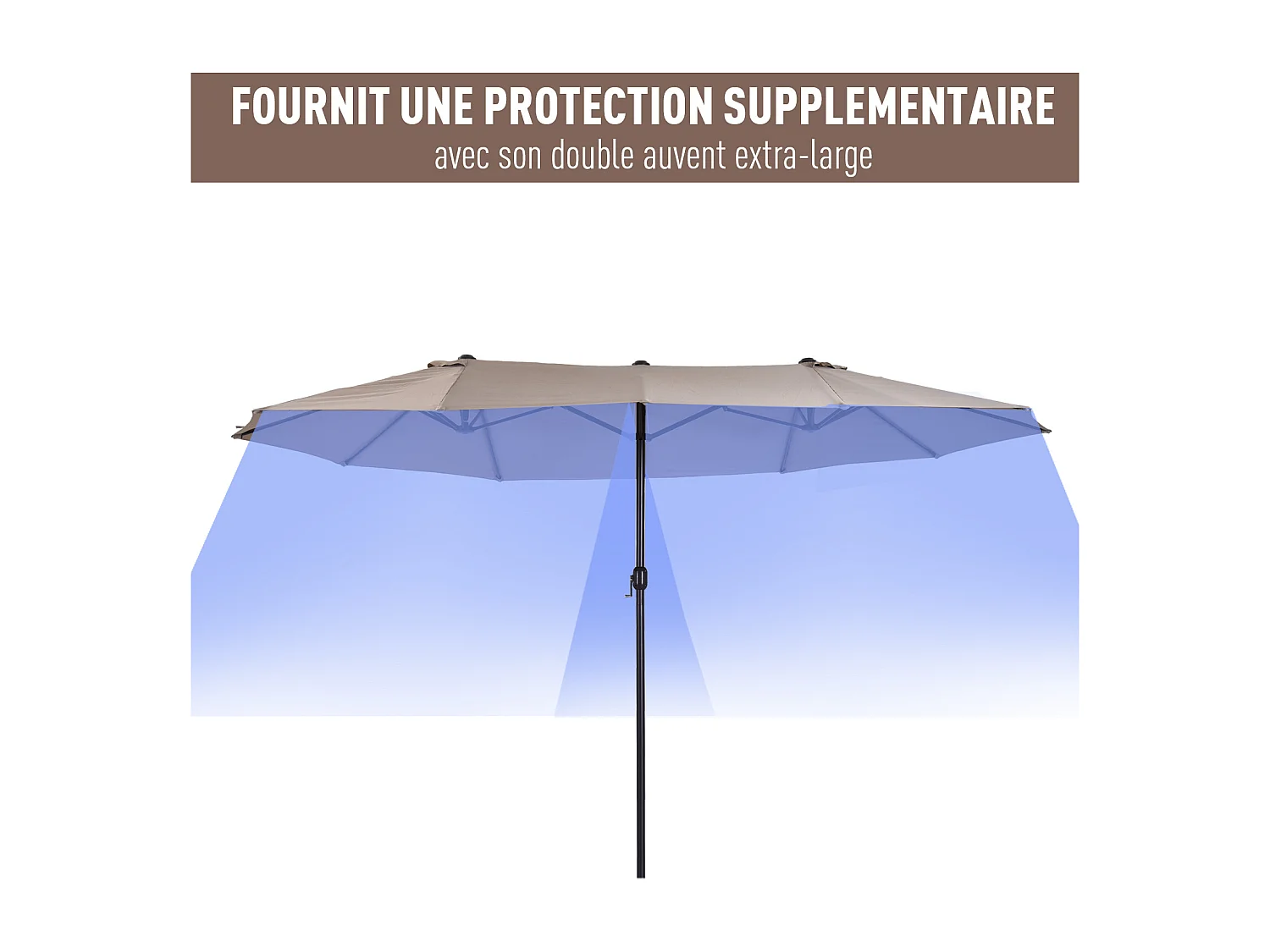 Parasol de jardin XXL parasol grande taille 4,6L x 2,7l x 2,4H m ouverture fermeture manivelle acier polyester haute densité marron