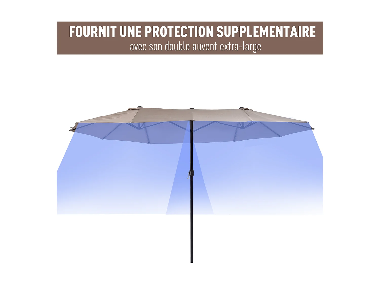 Parasol de jardin XXL parasol grande taille 4,6L x 2,7l x 2,4H m ouverture fermeture manivelle acier polyester haute densité marron