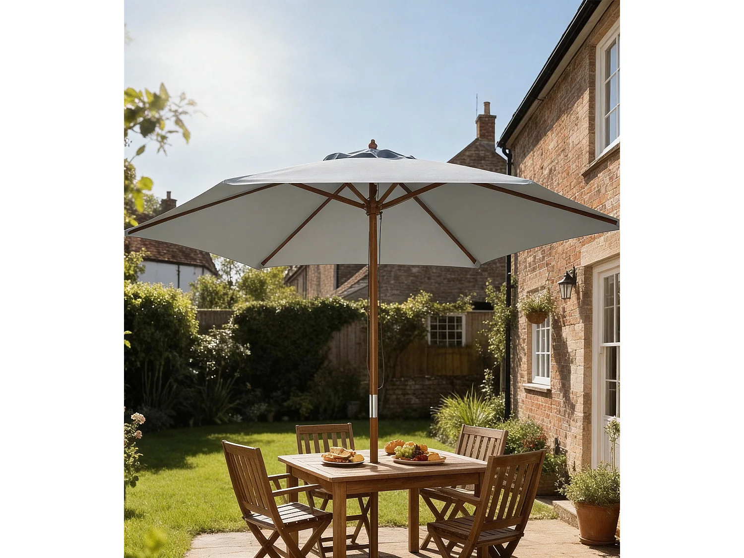 Parasol droit hexagonal de jardin grande taille dim. Ø 2,5 x 2,3H m bambou polyester gris