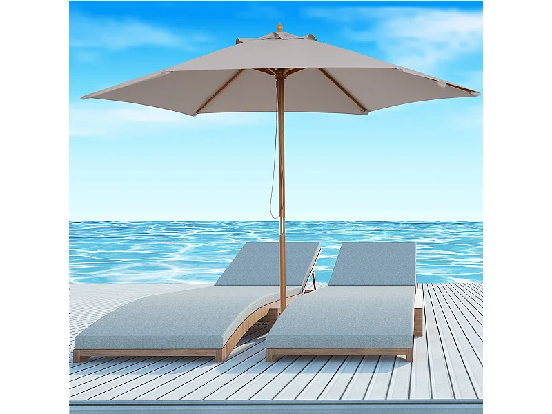 Parasol droit hexagonal de jardin grande taille dim. Ø 2,5 x 2,3H m bambou polyester gris