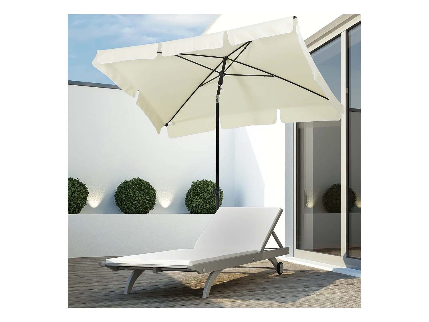 Parasol rectangulaire inclinable alu acier polyester haute densité diamètre 2 m beige clair