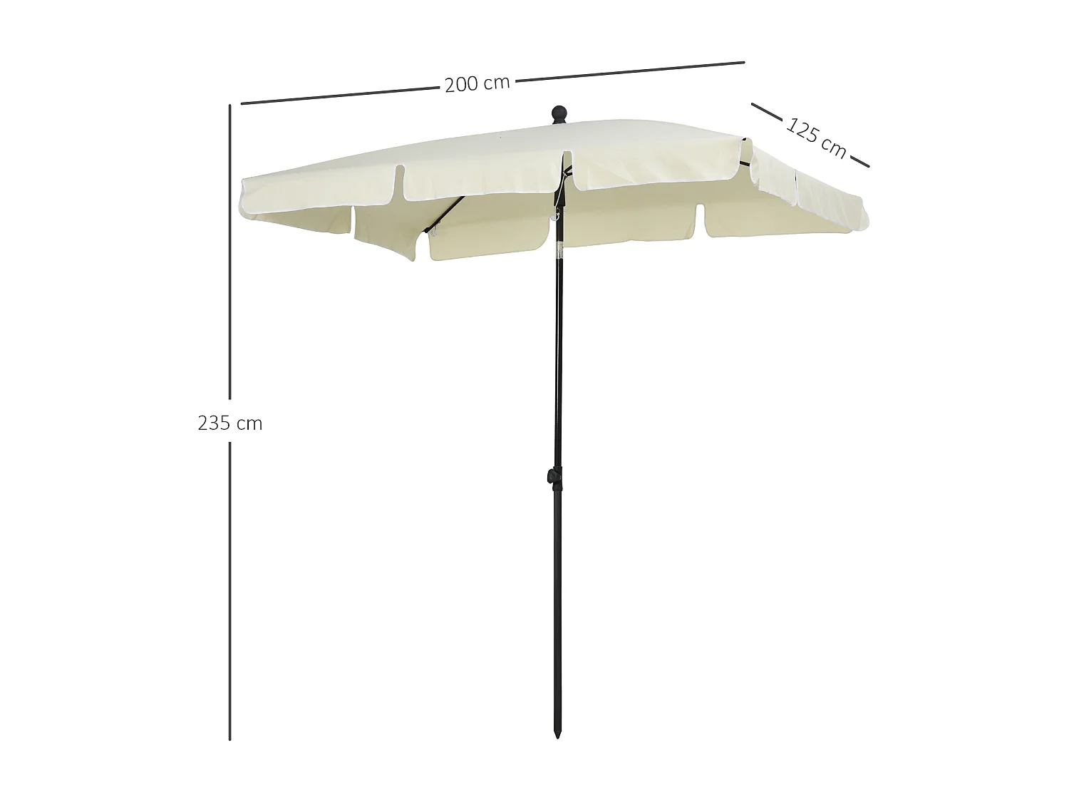 Parasol rectangulaire inclinable alu acier polyester haute densité diamètre 2 m beige clair
