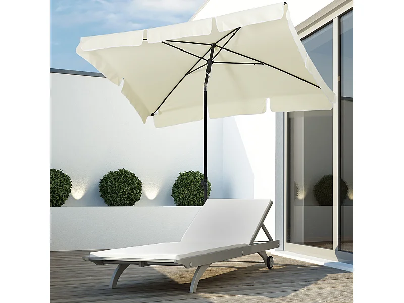 Parasol rectangulaire inclinable alu acier polyester haute densité diamètre 2 m beige clair