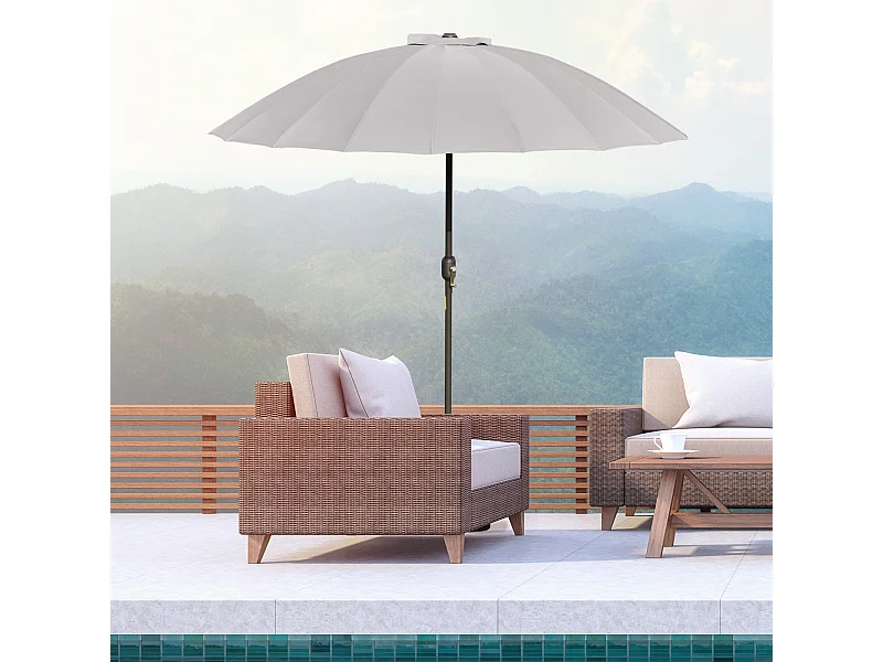 Parasol inclinable rond avec manivelle métal fibre de verre Ø 2,55 m polyester haute densité gris