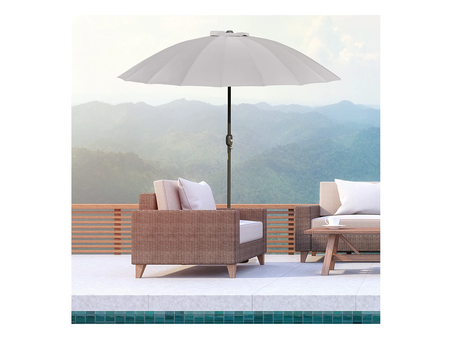 Parasol inclinable rond avec manivelle métal fibre de verre Ø 2,55 m polyester haute densité gris