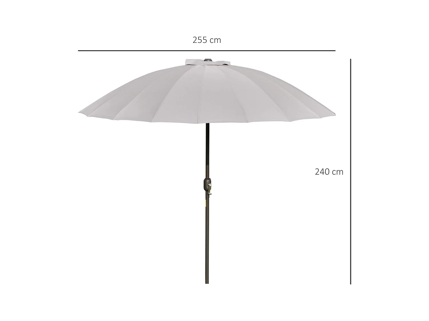 Parasol inclinable rond avec manivelle métal fibre de verre Ø 2,55 m polyester haute densité gris