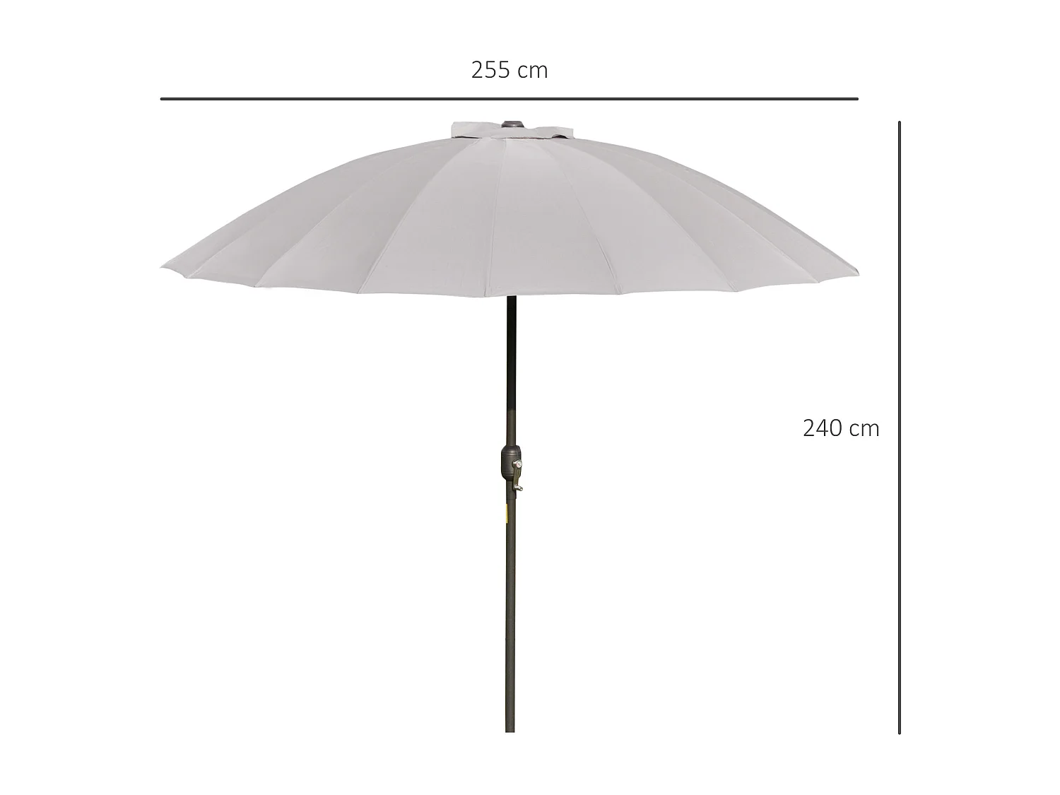 Parasol inclinable rond avec manivelle métal fibre de verre Ø 2,55 m polyester haute densité gris