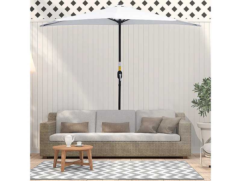 Demi parasol - parasol de balcon - ouverture fermeture manivelle - acier polyester haute densité blanc