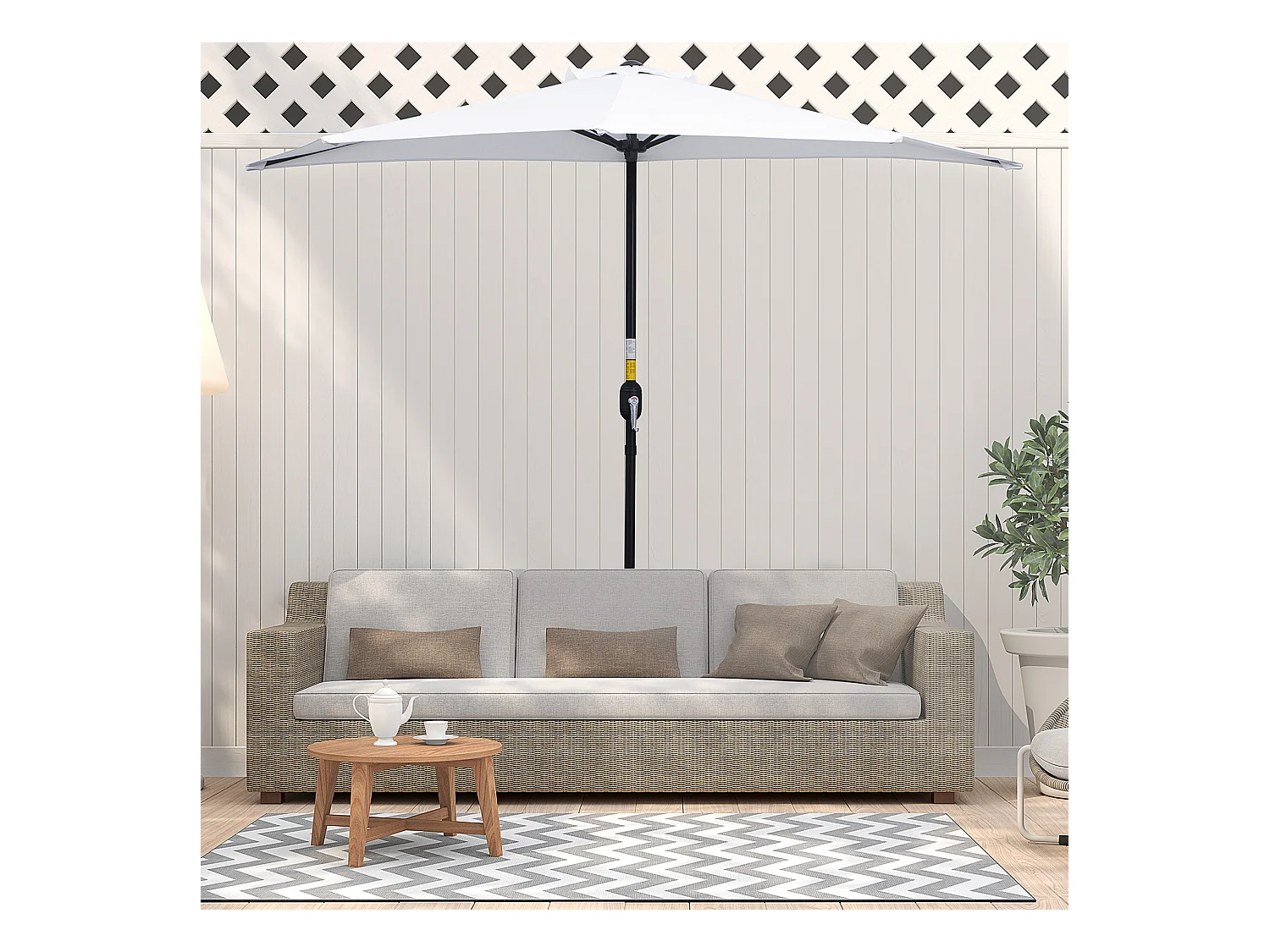 Demi parasol - parasol de balcon - ouverture fermeture manivelle - acier polyester haute densité blanc