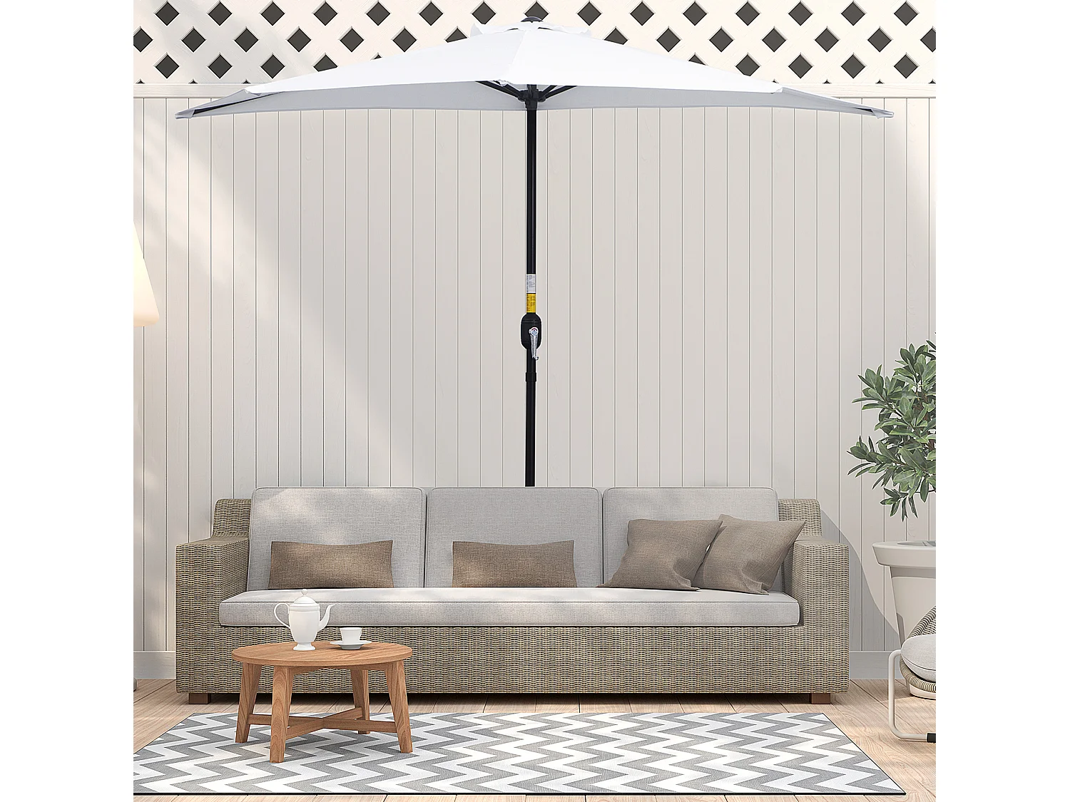 Demi parasol - parasol de balcon - ouverture fermeture manivelle - acier polyester haute densité blanc