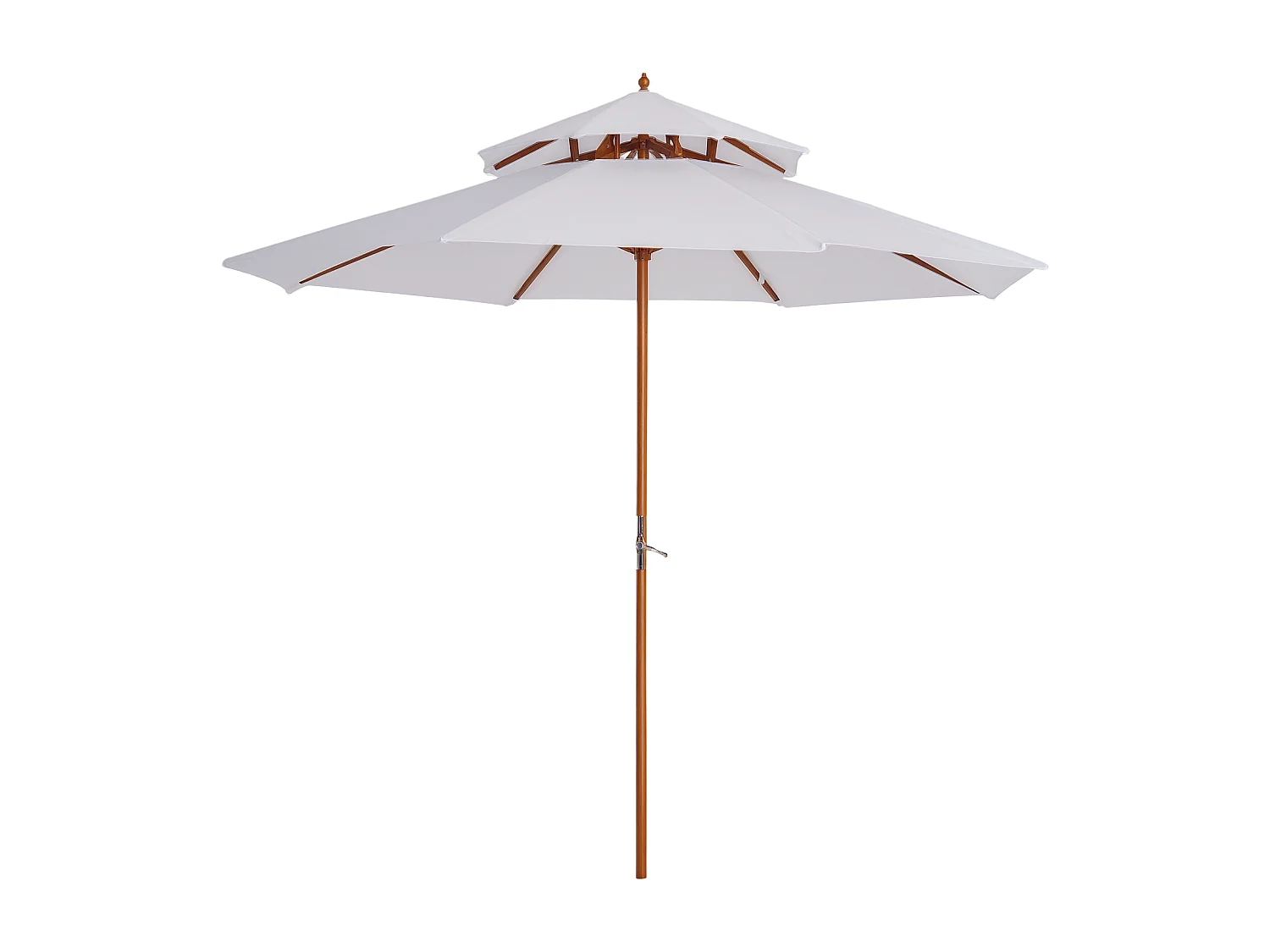Parasol en bois peuplier droit 2 toits polyester 180 g/m² dia. 2,65 x 2,64H m blanc