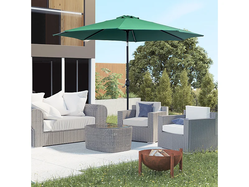 Parasol en métal rond polyester 180g/m² manivelle inclinable Ø 3 x 2,45 m vert