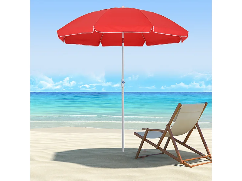 Parasol inclinable octogonal Ø 190 cm tissu polyester haute densité anti-UV hauteur réglable mât alu sac de transport inclus rouge