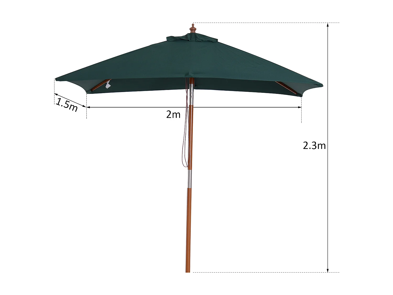 Parasol rectangulaire inclinable bois polyester haute densité 2L x 1,5l x 2,3H m vert foncé