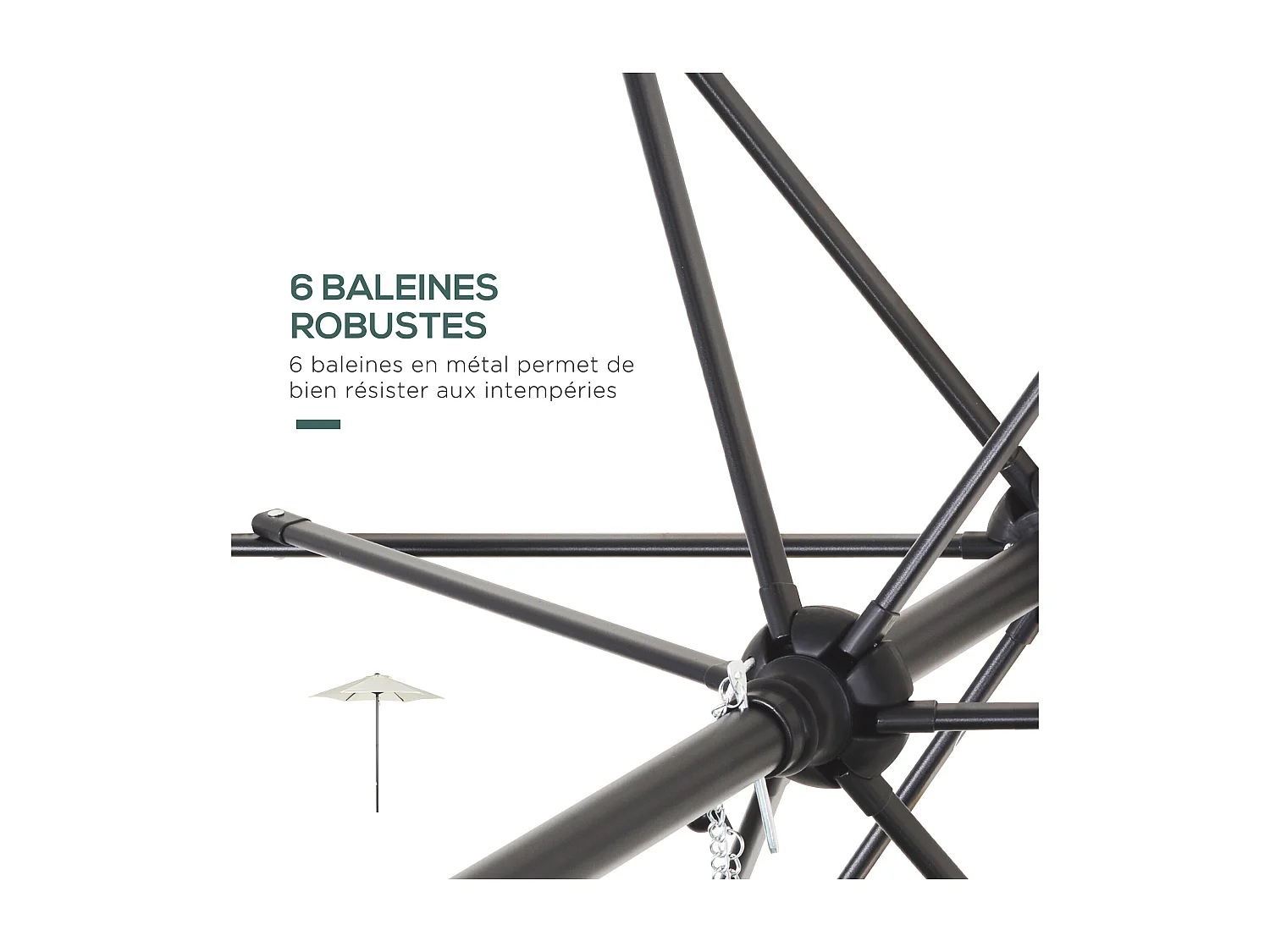 Parasol droit de jardin balcon terrasse grande taille toile polyester 160 g/m² Ø 1,96 x 2H m mât alu beige