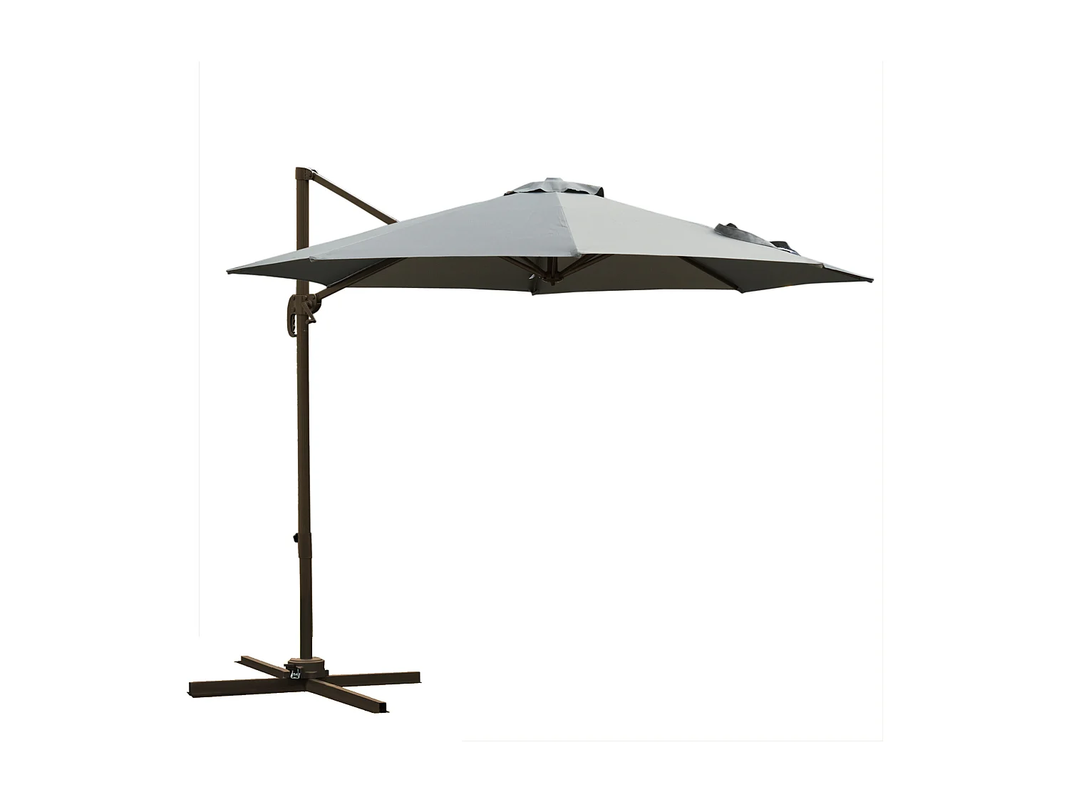 Parasol déporté octogonal inclinable rotatif 360° manivelle piètement acier mât alu. dim. Ø 2,95 x 2,5H m polyester haute densité gris