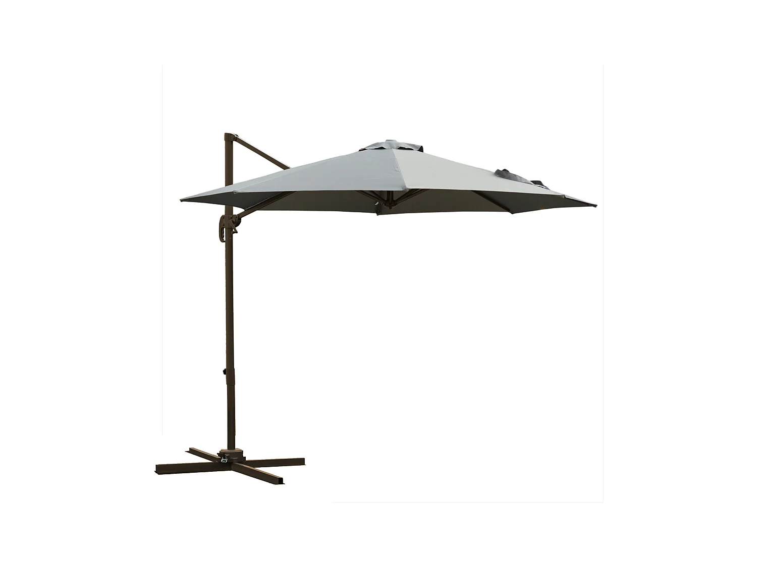 Parasol déporté octogonal inclinable rotatif 360° manivelle piètement acier mât alu. dim. Ø 2,95 x 2,5H m polyester haute densité gris