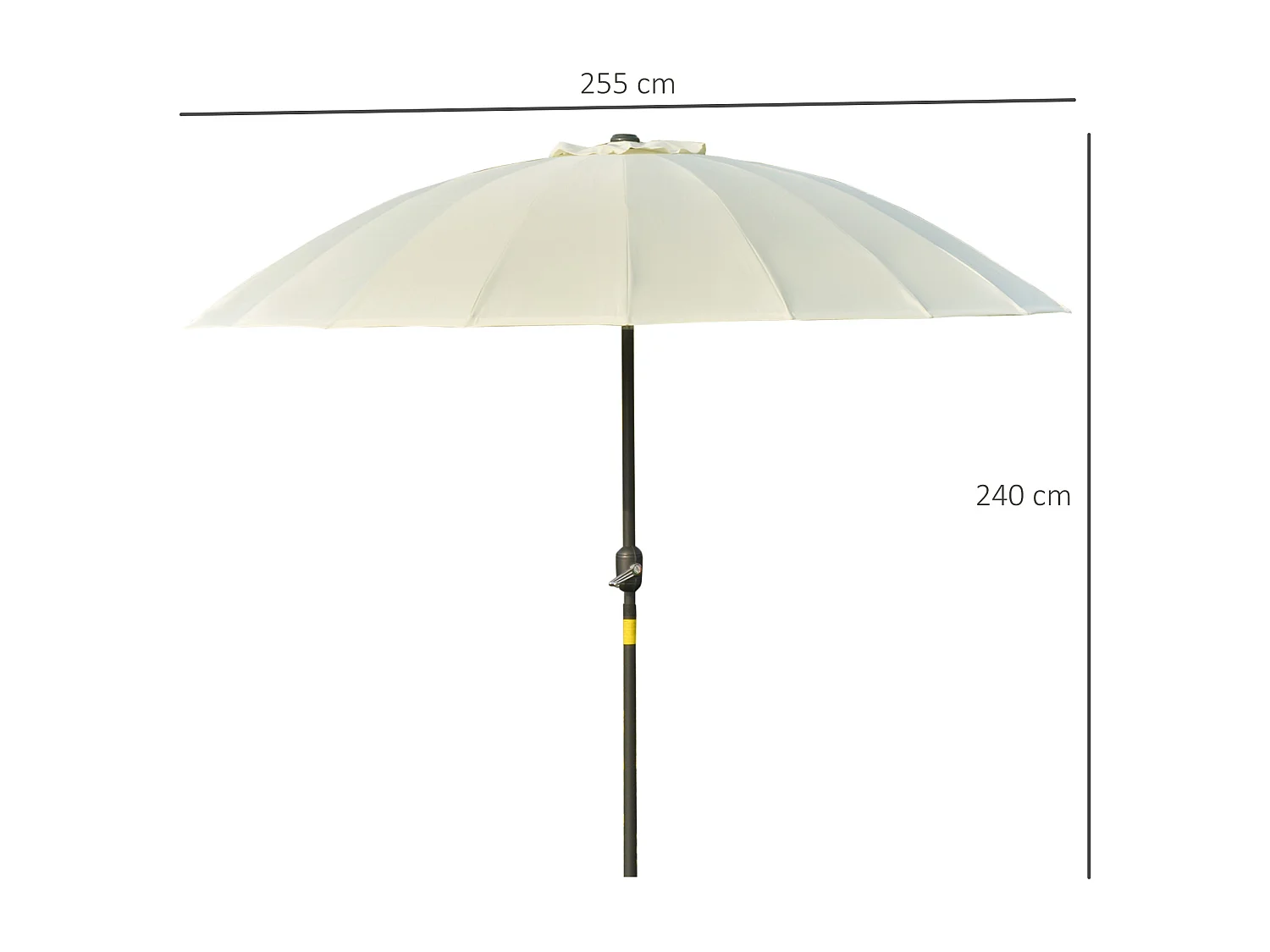 Parasol inclinable rond avec manivelle métal fibre de verre Ø 2,55 m polyester haute densité beige