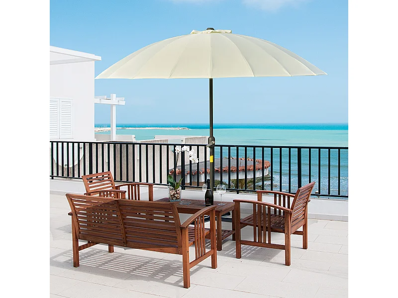 Parasol inclinable rond avec manivelle métal fibre de verre Ø 2,55 m polyester haute densité beige