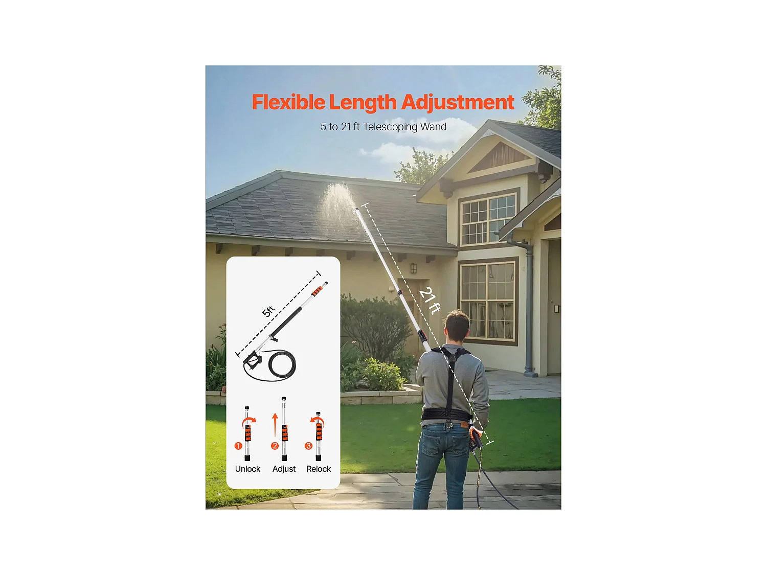 Lancia Telescopica SucceBuy Lancia Telescopica per Idropulitrice da 640 cm, 4000 PSI, 7 Ugelli